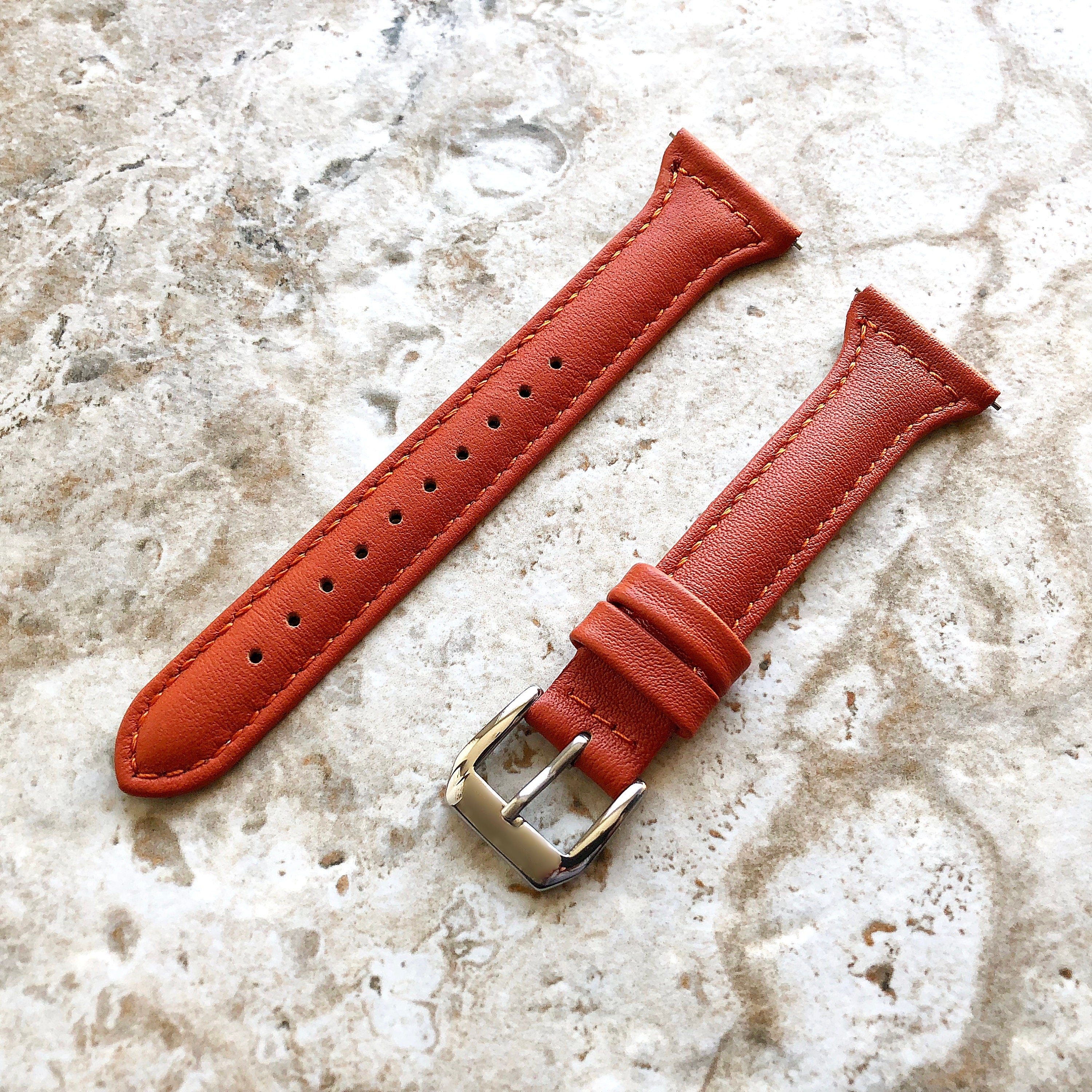 22mm Dark Orange Slim and Elegant Soft Leather Watch Strap Band for Wrist Hand Watches - Quick Release Pins Included Easy n Ready to Attach